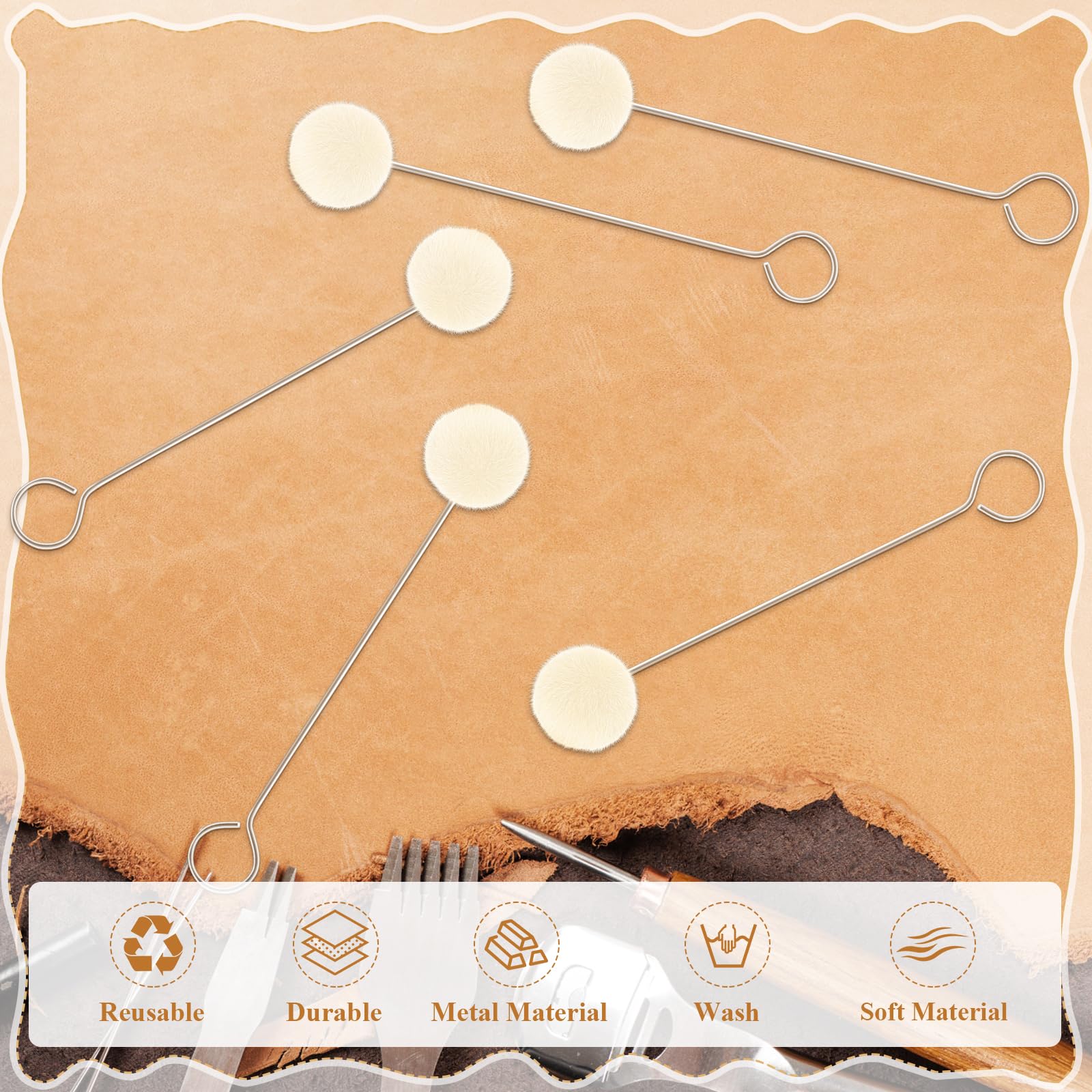 EYBDYB 10 Pack Wool Daubers Ball Brush with Metal Handle – Leather Dye Applicator Tool for Leather Crafting, Gluing, Staining, Shoe Polish & DIY Projects