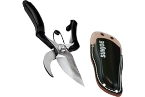 SUN JOE Senteibasami Carbon Steel Pruner/Secateurs with Genuine Leather Holster & Non-Slip Grip. Made in Japan by Nisaku for SunJoe