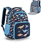 mommore 2-in-1 Kids Backpack, Insulated Lunch Compartment Dinosaur Toddler Backpack Lightweight Kindergarten Preschool Bookbag for Boys with Chest Strap, for Travel Daycare, Blue