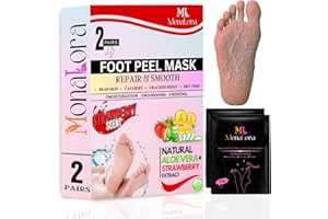 MonaLora Foot Peel Mask for Dry, Cracked Heels – Exfoliating Callus Remover with Natural Fruit Extracts – Baby Soft Feet in 1 Week – 2 Packs | Strawberry Scent