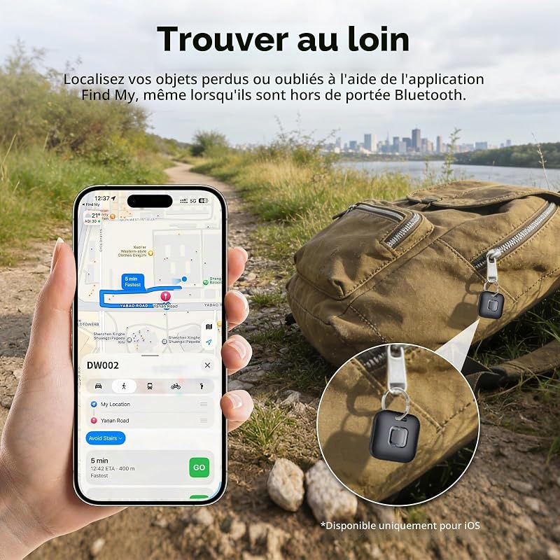 Air Traceur Tag avec iOS Find My et Android Find Hub Lot de 4 (Noir)