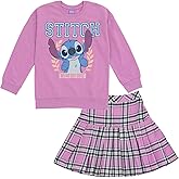 Disney Minnie Mouse Lilo & Stitch Girls Fleece Sweatshirt and Plaid Pleated Skirt Toddler to Big Kid Sizes (2T - 14-16)