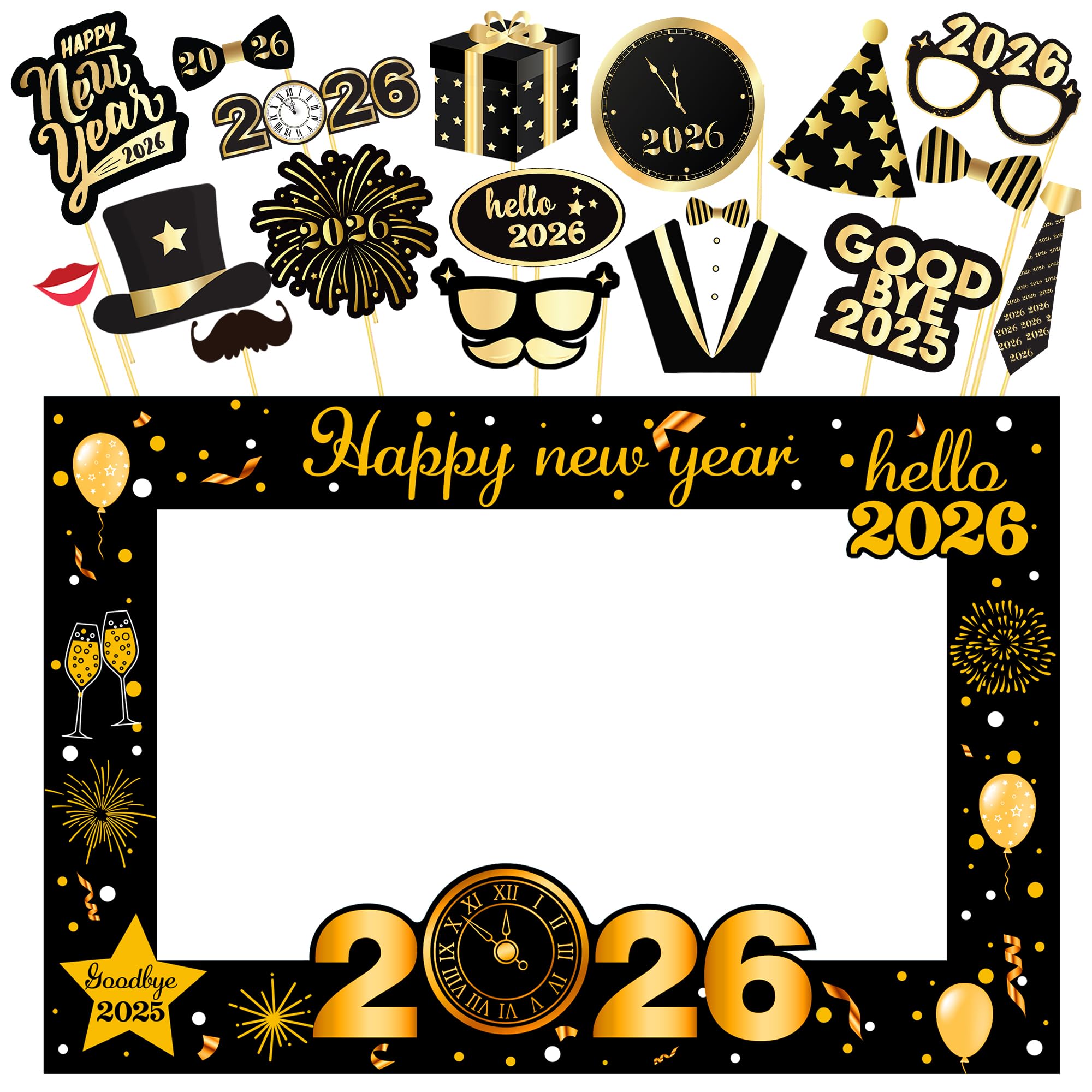 New Year Photo Booth Frame 2023 - Pack of 36, New Years Photo Booth Props 2023 | Happy New Year Decorations 2023 | New Years Eve Party Supplies 2023 | New Year Selfie Picture Frame, 2023 Photo Props