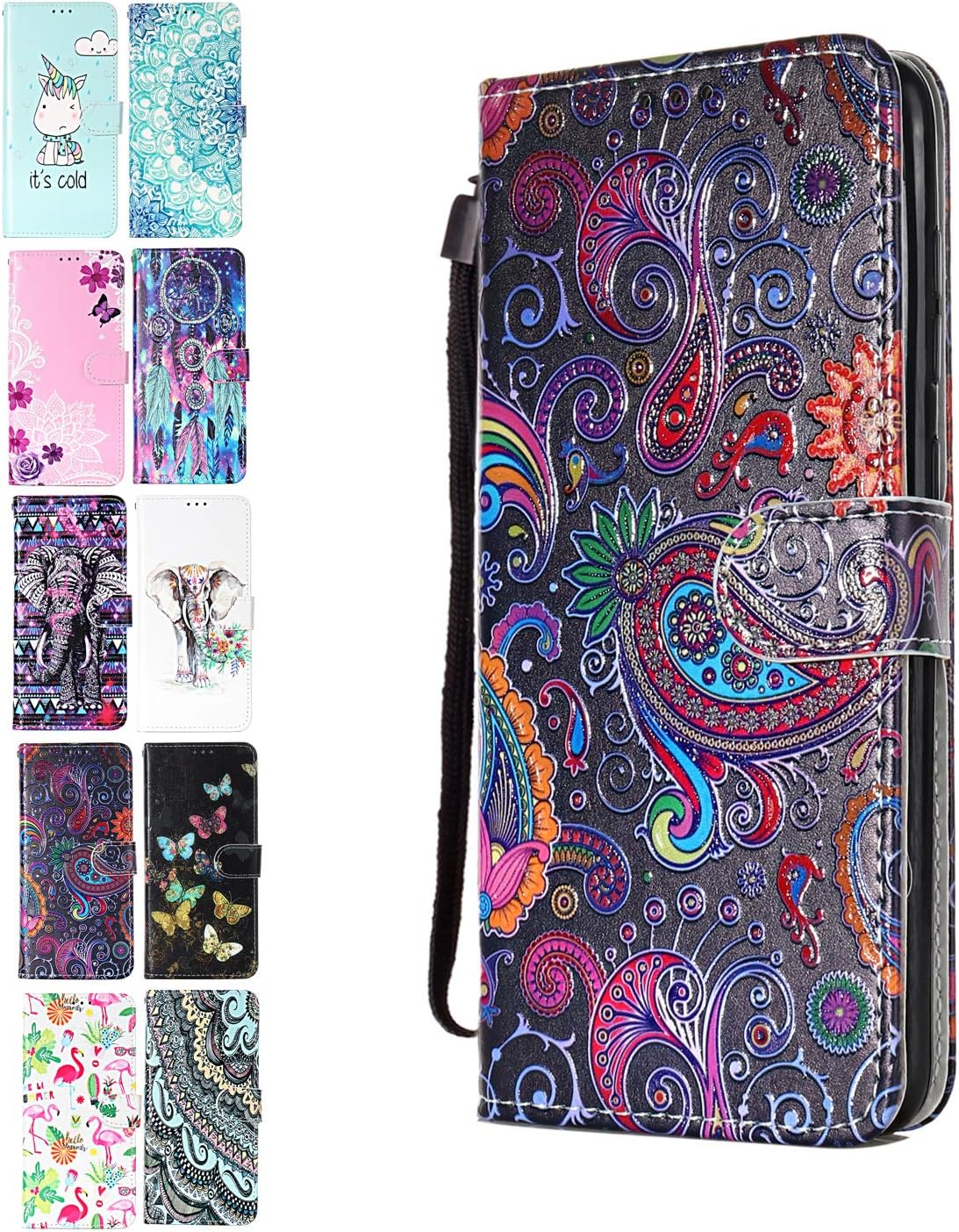Ancase Leather Phone Case for Samsung Galaxy A5 2017 Flip Wallet Cover Colorful Lace Pattern Design with Card Slots Holder for Girls Boys