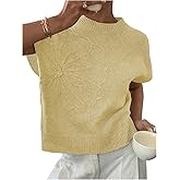 SOLY HUX Women's Plus Size Floral Short Sleeve Knit Sweater Mock Neck Summer Casual Vacation Tops