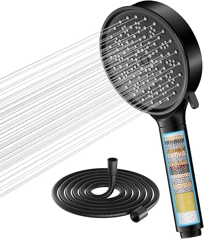 Cobbe Hard Water Filter Shower Head with 20 Stage Filter 6 Modes Black