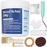 Oriflame Tile Paint: Tub &amp; Tile Refinishing Kit 17.6oz with Tools - White Water Based Bathtub Sink Paint with Hardener - Low Odor for Bathroom Shower Kitchen Countertop Porcelain, 25-30sq.ft