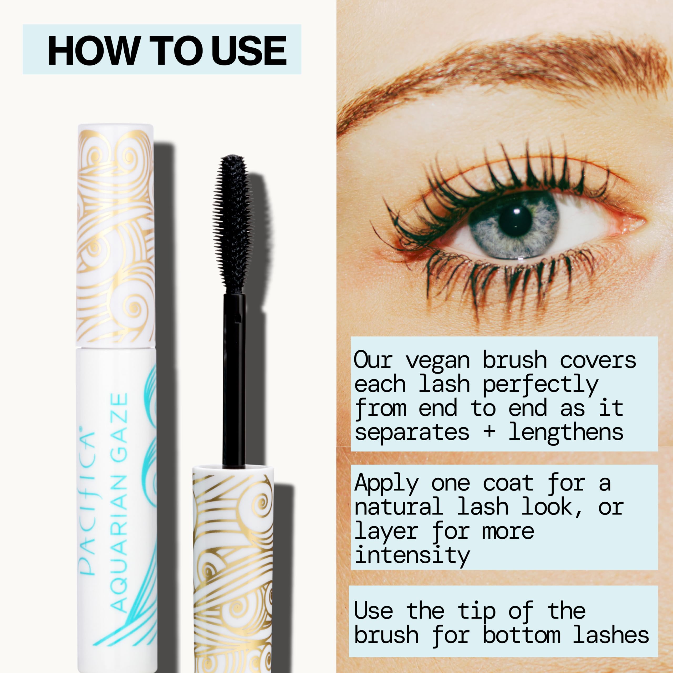 Pacifica Aquarian Gaze Mascara – Abyss (Black) Water-Resistant Long Lash Mascara, Lengthening & Smudge-Proof, Vegan & Cruelty-Free