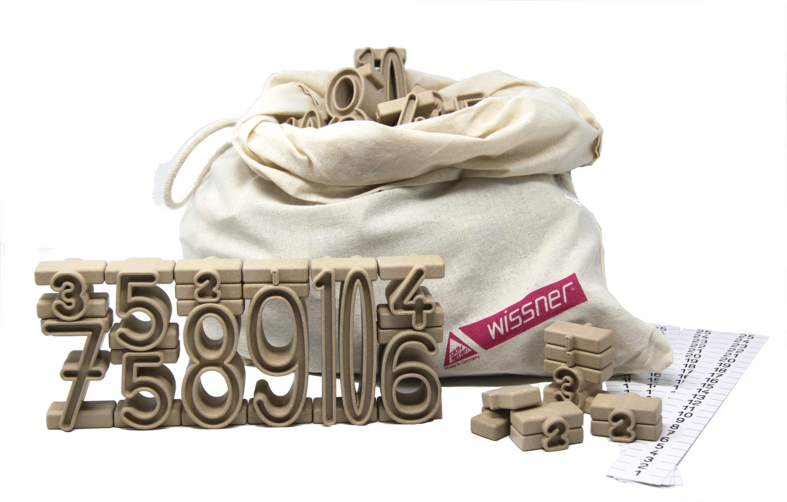 WISSNER active learning - Set of 170 tower numbers made of RE-Wood, in a cotton bag,170 stück,natural,R80023.000