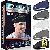 5 Pack Sport Headbands for Men & Women - Sweat-Wicking Workout & Running Head Bands - Exercise Sweat Band for Workout, Basketball, Tennis, Cycling, Yoga