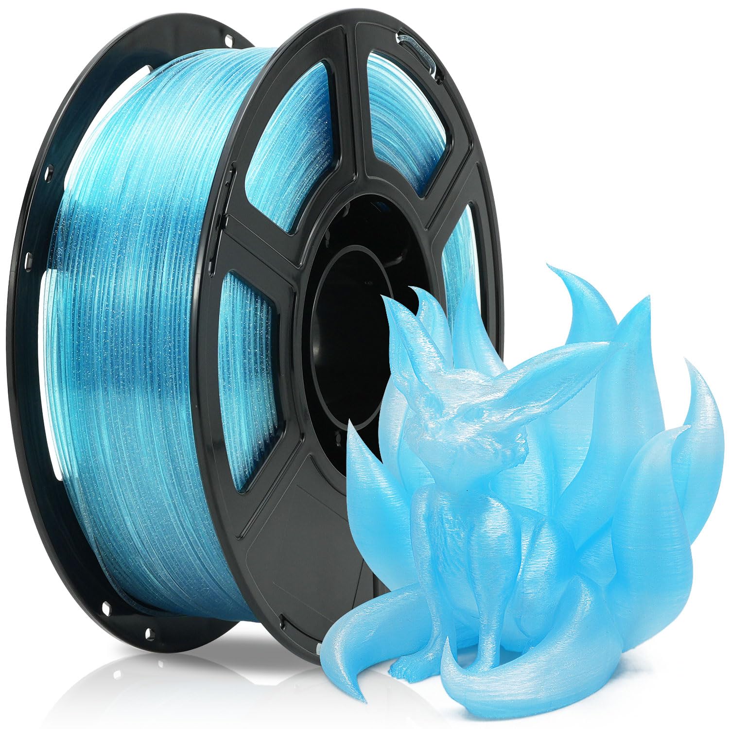 Photo 1 of FLASHFORGE Translucent Glitter PLA Mermaid Tears Filament, Shiny Sparkling Gradient 3D Printer Filament, Fast Color Change Between Pale Blue and Light Blue, Adjustable Transparency