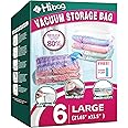 6 Pack Vacuum Storage Bags for Clothes, Clothes Vacuum Bags Save 80% Space, Work with Vacuum Cleaner, Travel Hand Pump Included (6-Large)