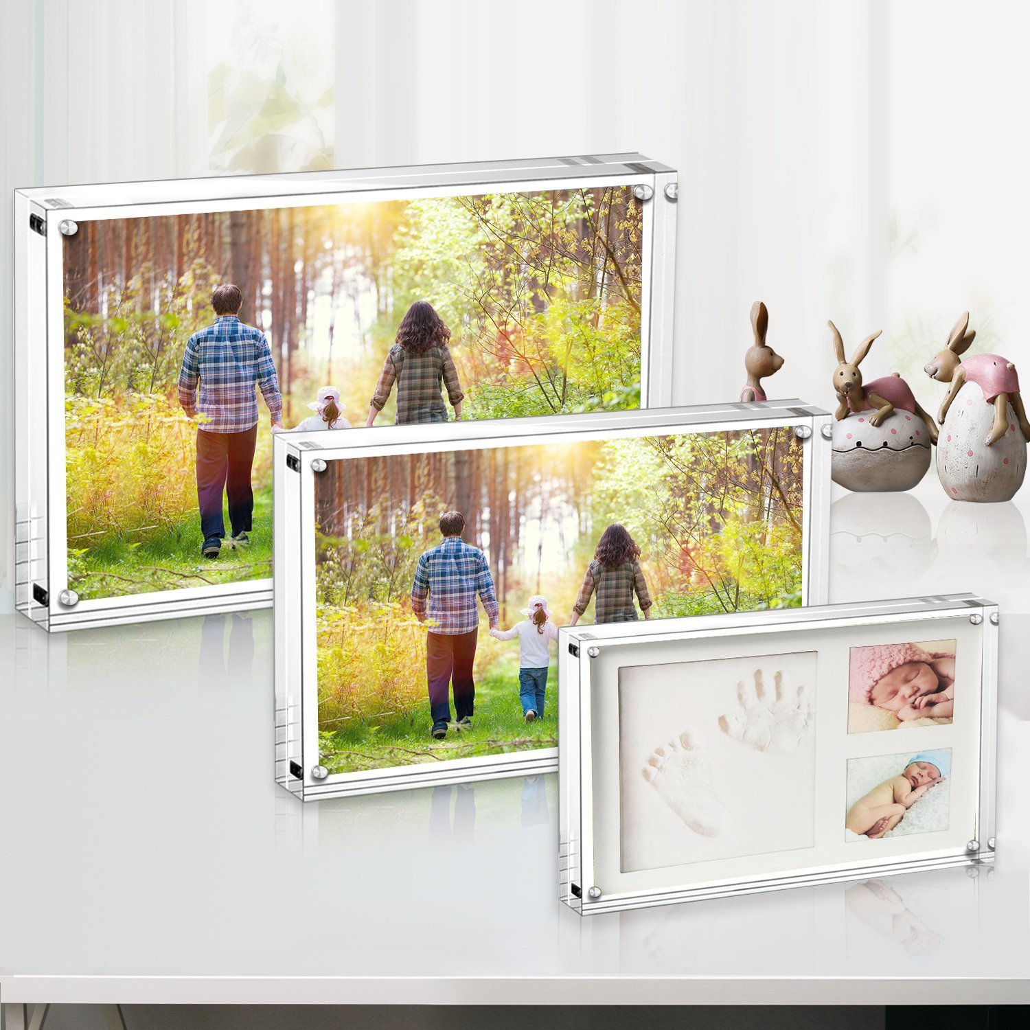 Boxalls Acrylic Photo Frame, 3.5 X 5 Inches Pictures, Magnetic Picture Frame,Transparent Acrylic, Desktop Display 10mm+10mm Thickness (2 Pack 5\'\')