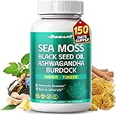 Sea Moss Supplement - 16-in-1 Natural Blend with Black Seed Oil Ashwagandha Burdock Bladderwrack Ginger Dandelion - 150 Count