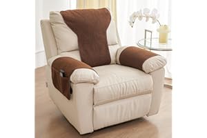 NANSHINE 3Pcs Recliner Slipcovers Armrest Covers for Recliner Chair Non Slip Sherpa Headrest Protector Recliner Chair with Storage Pockets for Sofa Recliner Protector (Brown)