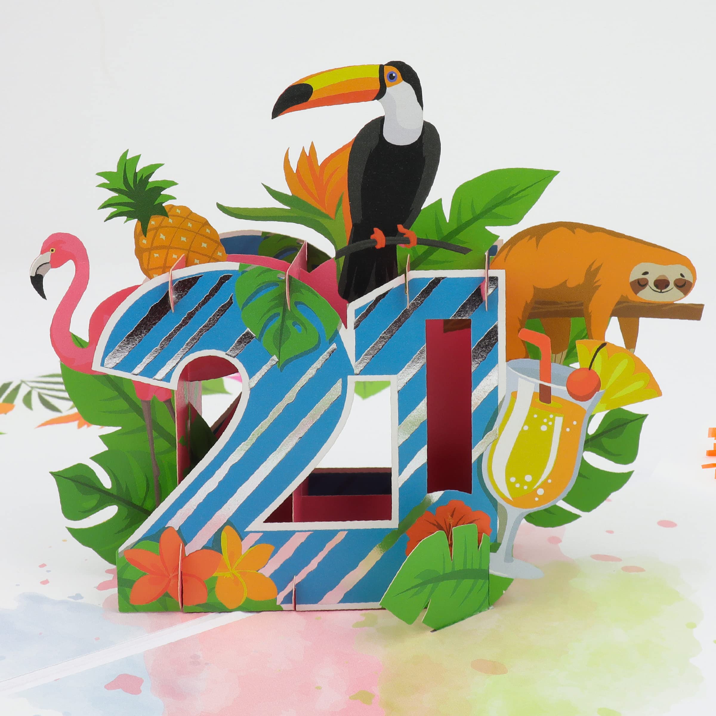 Cardology - 21st Birthday Pop Up Card - Tropical 21st Birthday Card For Her
