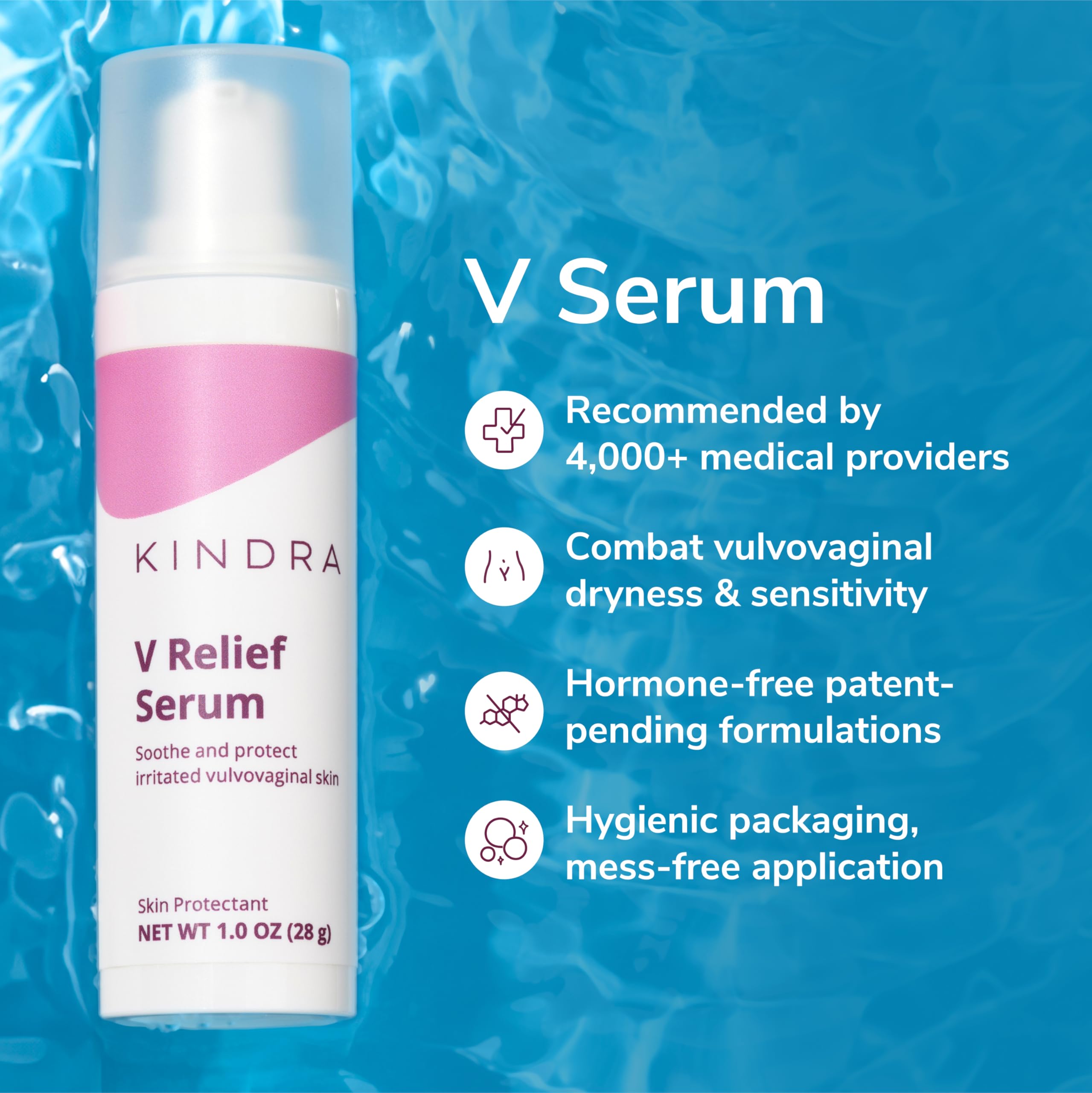 Kindra V Serum - Sensitive Skin Vaginal Vulva Moisturizer Cream Supports Dryness, Burning, Discomfort, Itching - Hormone Free - Up to 60 Applications