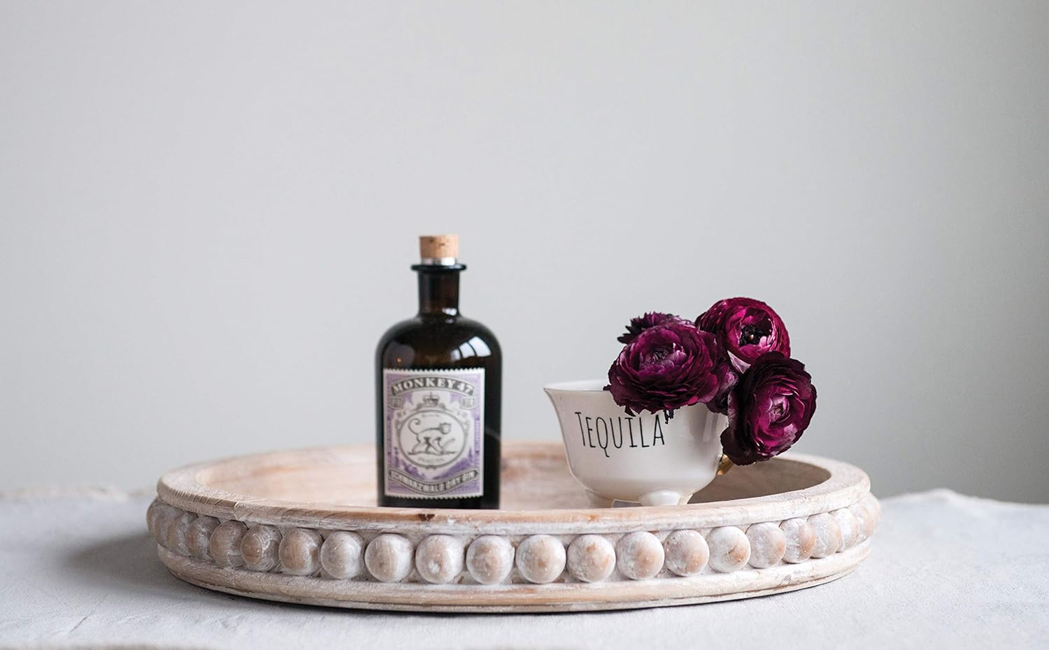 Creative Co-Op Whitewashed Round Decorative Wood Tray: Home & Kitchen