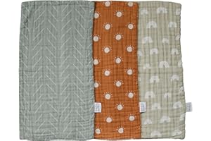 Mebie Baby Burp Cloths, Neutral Print 3-Pack, Muslin Burp Cloth Set for Spit Up, Drool, and More, Boho Burp Cloths for Baby Boy and Girl, Baby Must Haves for Registry