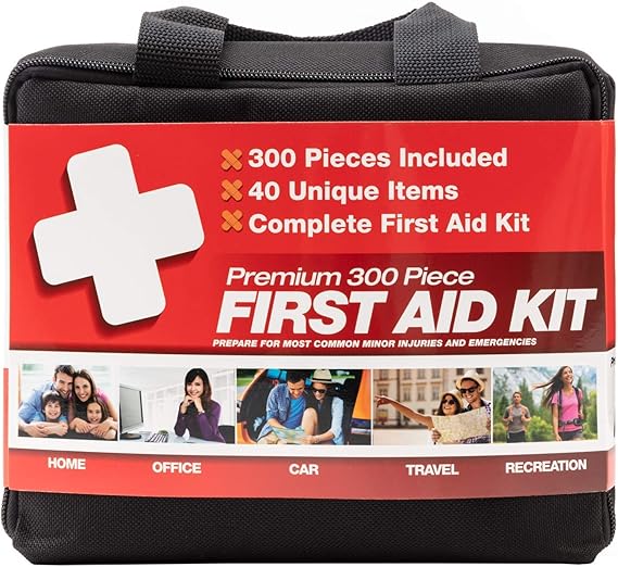 M2 Basics 300-Piece First Aid Kit with clear pockets and carabiner