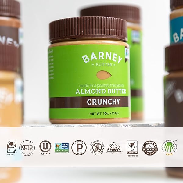 BARNEY BUTTER ALMOND BUTTER, CRUNCHY, 10 OUNCE JAR, SKIN-FREE ALMONDS, NO STIR, NON-GMO, GLUTEN FREE, KETO, PALEO, VEGAN