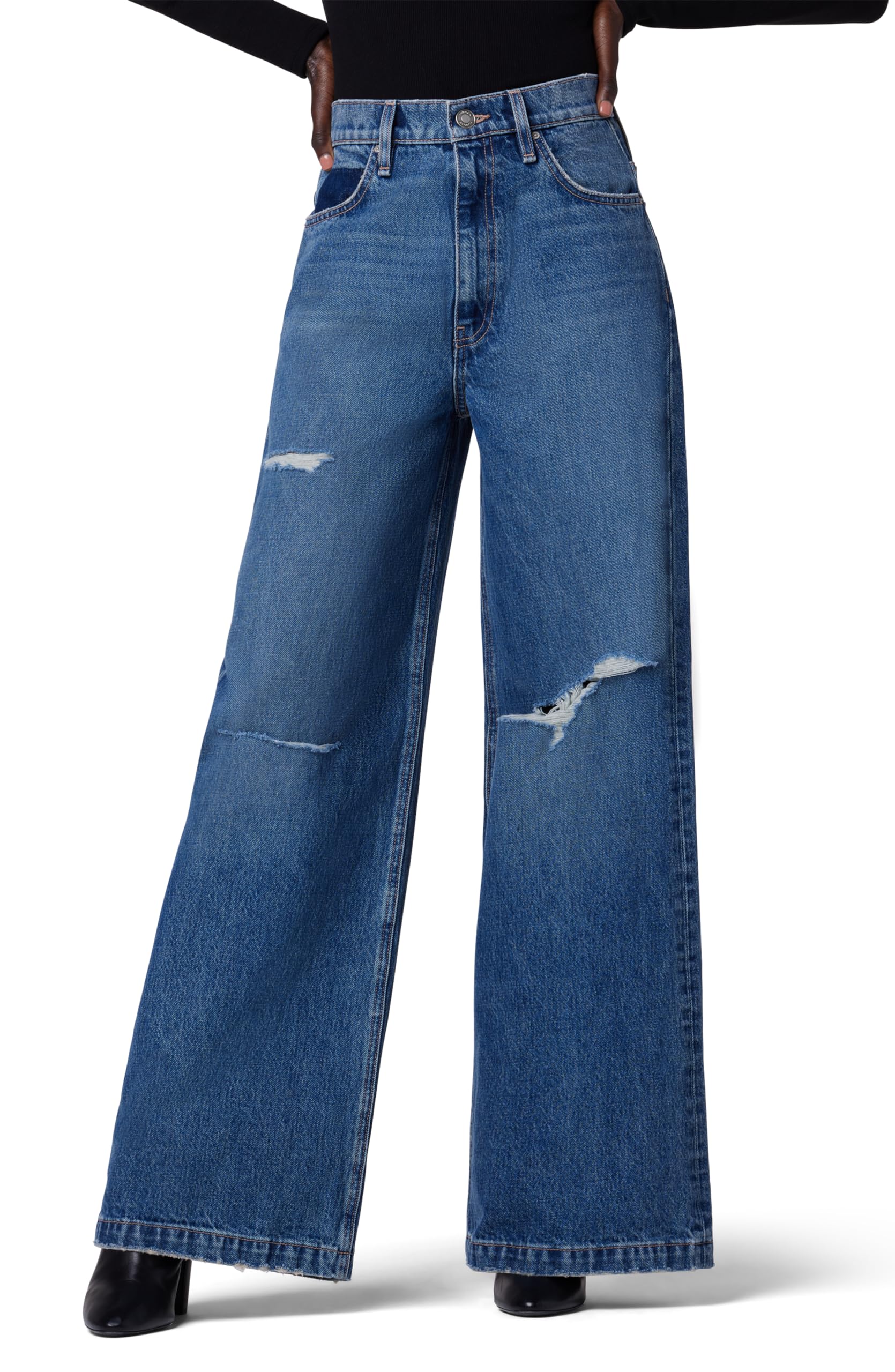 HUDSON Women’s James High Rise Wide Leg Jean, Ice Destructed, 24
