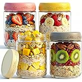 GLATABAM 16 OZ 4Pack, Overnight Oats Jars with Lids, Glass Meal Prep Containers, Airtight Mason Jars for Breakfast, Yogurt Pa