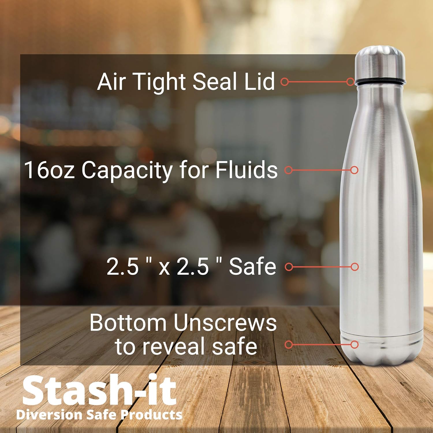 Diversion Water Bottle Can Safe by Stash-it, Stainless Steel Tumbler with Hiding Spot for Money, Bonus Smell Proof Bag, Discreet Decoy for Travel or at Home, Bottom Unscrews to Store your Valuables - - 