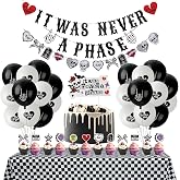 Emo Party Decorations Kit Featuring It Was Never A Phase Banner | Punk Rock Cake Toppers, Balloons &amp; Checkered Tablecloth for Emo Aesthetic Themed Birthday Party Supplies