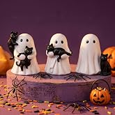 Leinuosen 3 Pcs Halloween Ghost Figurines Black Cat Ornaments Table Decor | Halloween Spooky Desk Decor, Mini Ghost Black Cat Resin Statue for Table Centerpieces, Shelf Mantel Tabletop Desk Display