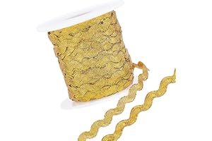 GORGECRAFT 1 Roll 27yd/25m Glitter Gold RIC Rac Trim Ribbon Metallic Wave Sewing Bending Fringe Trim 5mm/0.2 inch for Sewing Flower Making Wedding Party Lace Ribbon Craft