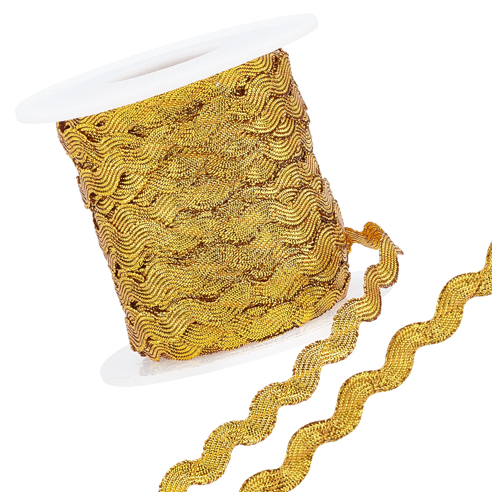 GORGECRAFT 1 Roll 27yd/25m Glitter Gold RIC Rac Trim Ribbon Wave Sewing Bending Fringe Trim 5mm/0.2 inch for Sewing Flower Making Wedding Party Lace Ribbon Craft