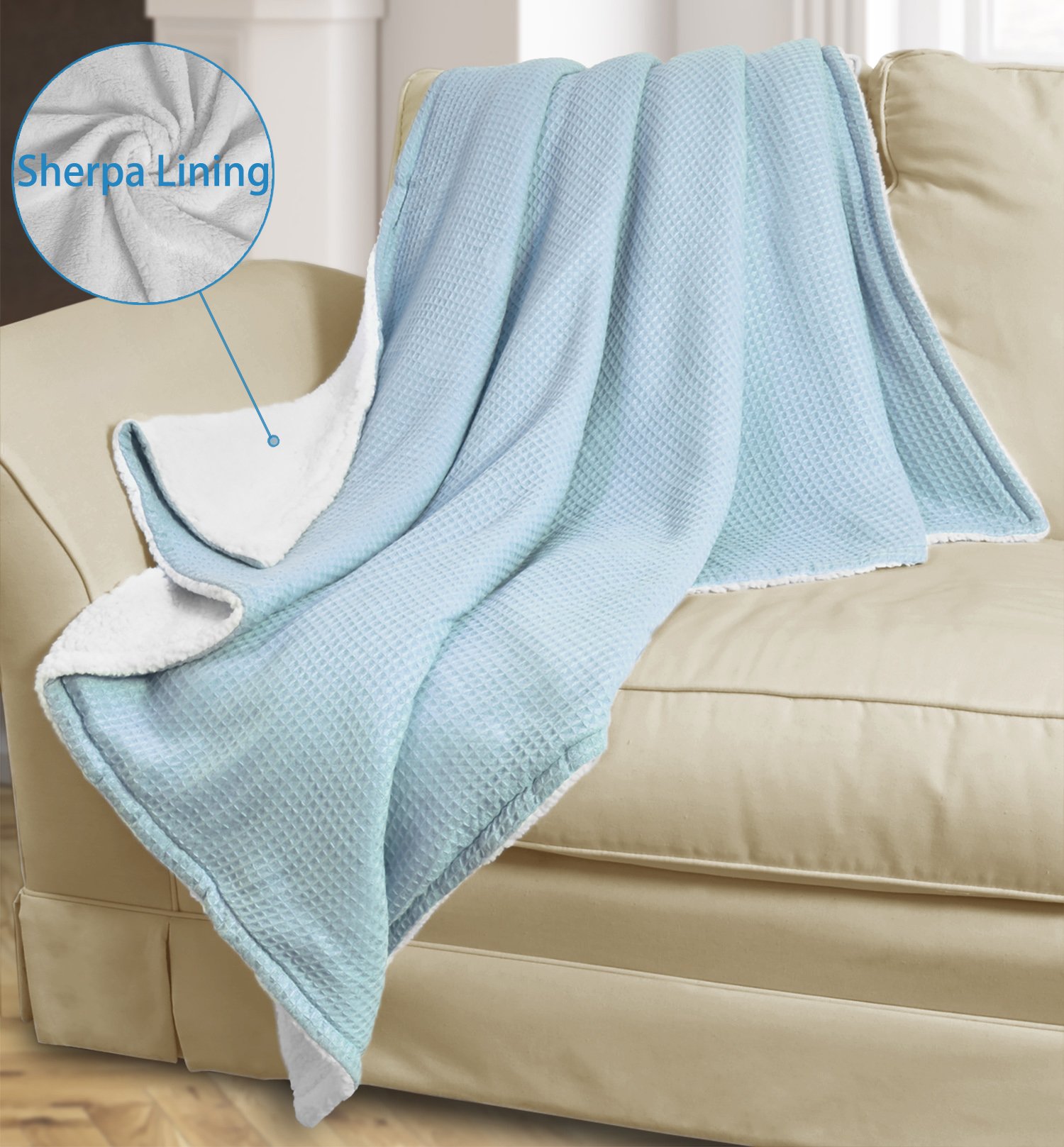 Super Soft Sherpa Throws,Reversible Cozy Waffle Pattern Knitted Blanket and Throw for Couch Bed 50\