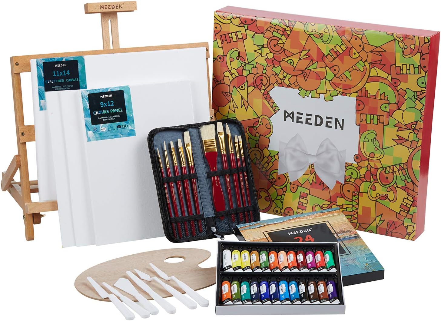 MEEDEN 46-Piece Oil Painting Set with Beech Wood Table Easel, 12MLX24 Oil Paint Tubes and All The Additional Supplies, Perfect for Beginning Artists, Students and Kids