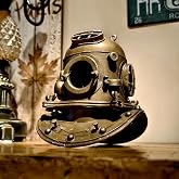 Callistro Metal Diving Helmet Model 7&rdquo;L Mancave Desk Nautical Decor Gift | Golden Metal Antique Diving Helmet Sculpture Ducker's Cap Nautical Ornament Gift for Mancave Scuba Divers Ocean Sea Lovers