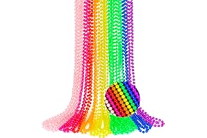 EOBOH 12PCS Mardi Gras Beads Neon, Glow in the Dark Metallic 8 Kinds of Color Bead Necklaces, 33" Beaded Necklace Costume Party Favor Supplies for Festival Parade Throw Accessories Wedding Birthday