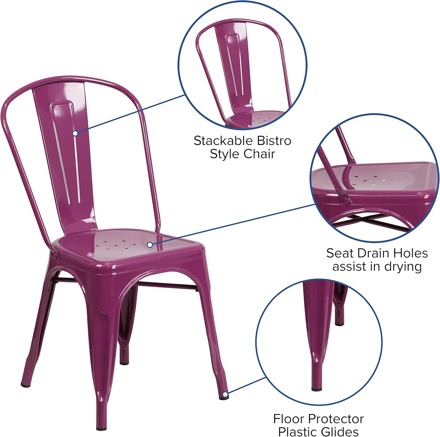 Flash Furniture Commercial Grade Purple Metal Indoor-Outdoor Stackable Chair : Garden & Outdoor