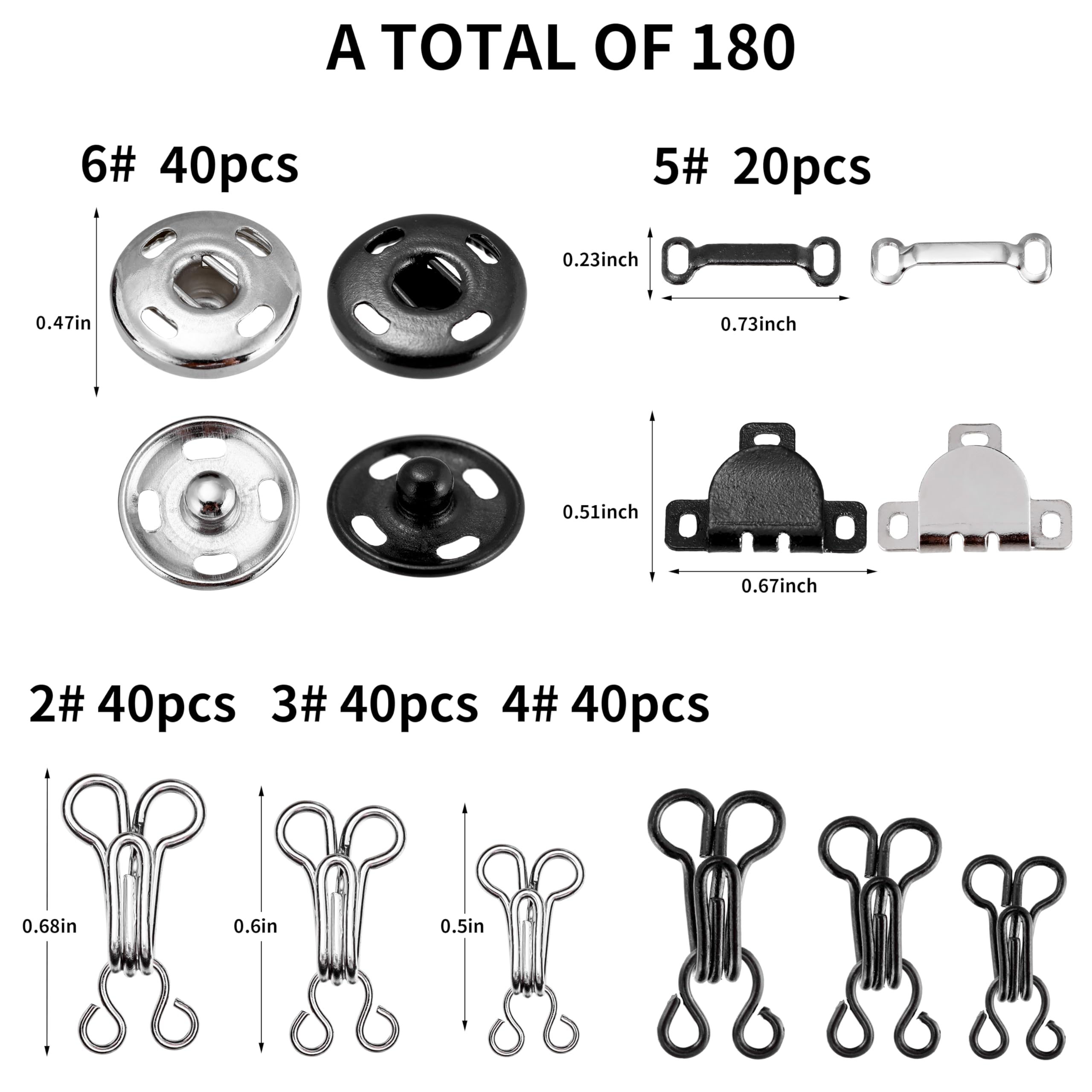 KOPOX 180PCS Hook and Eye Sewing Kit with Garment Buttons, Hook and Eye Closures, Fabric Snap Buttons, Garment Snap Buttons for Skirts Pants Dresses, Clothing and DIY Crafts