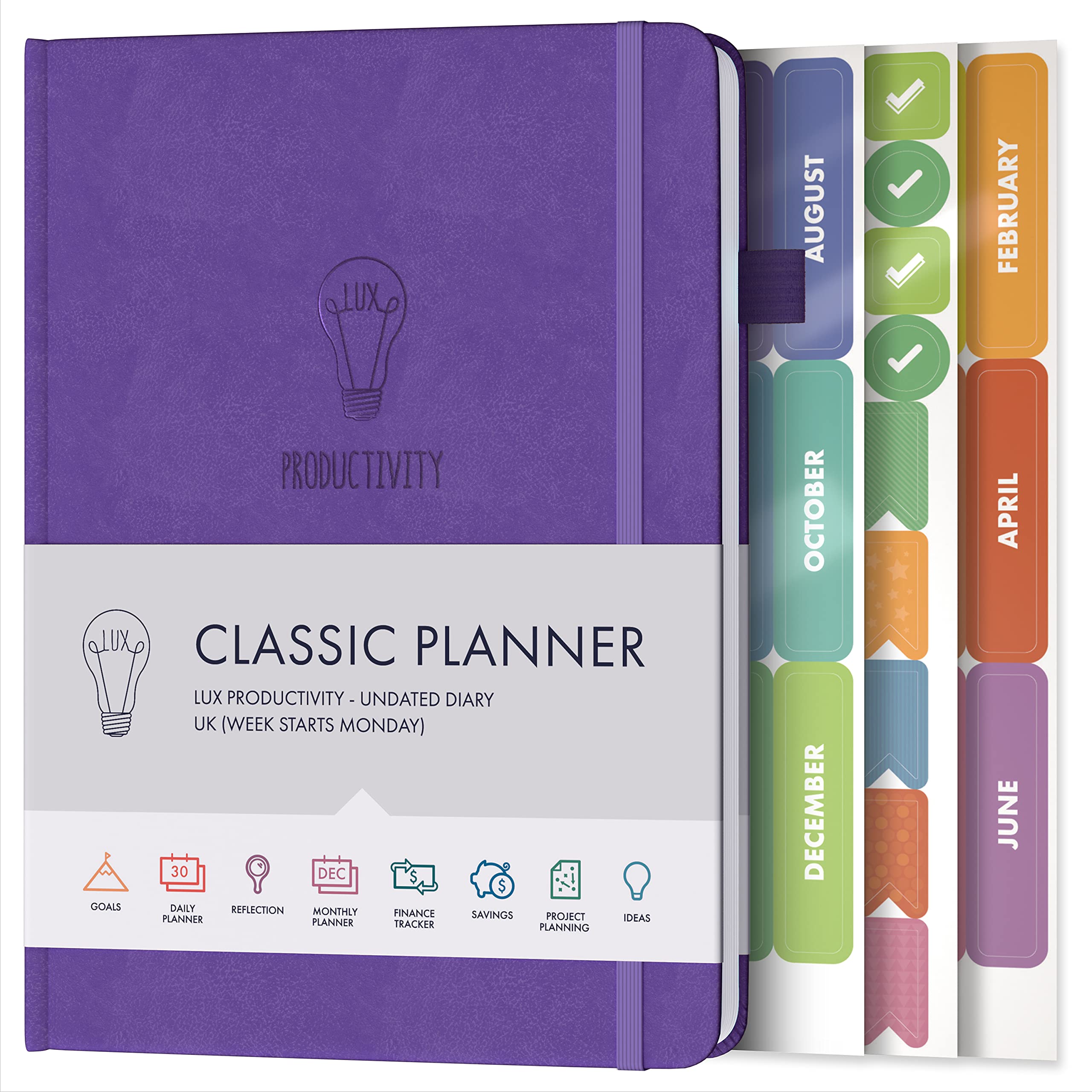 Daily Planner & appointment diary - Gratitude journal, wellness journal & Undated weekly planners and organisers - Desk journals for women & men - LUX Productivity Classic (GRAPE PURPLE) โ image 1