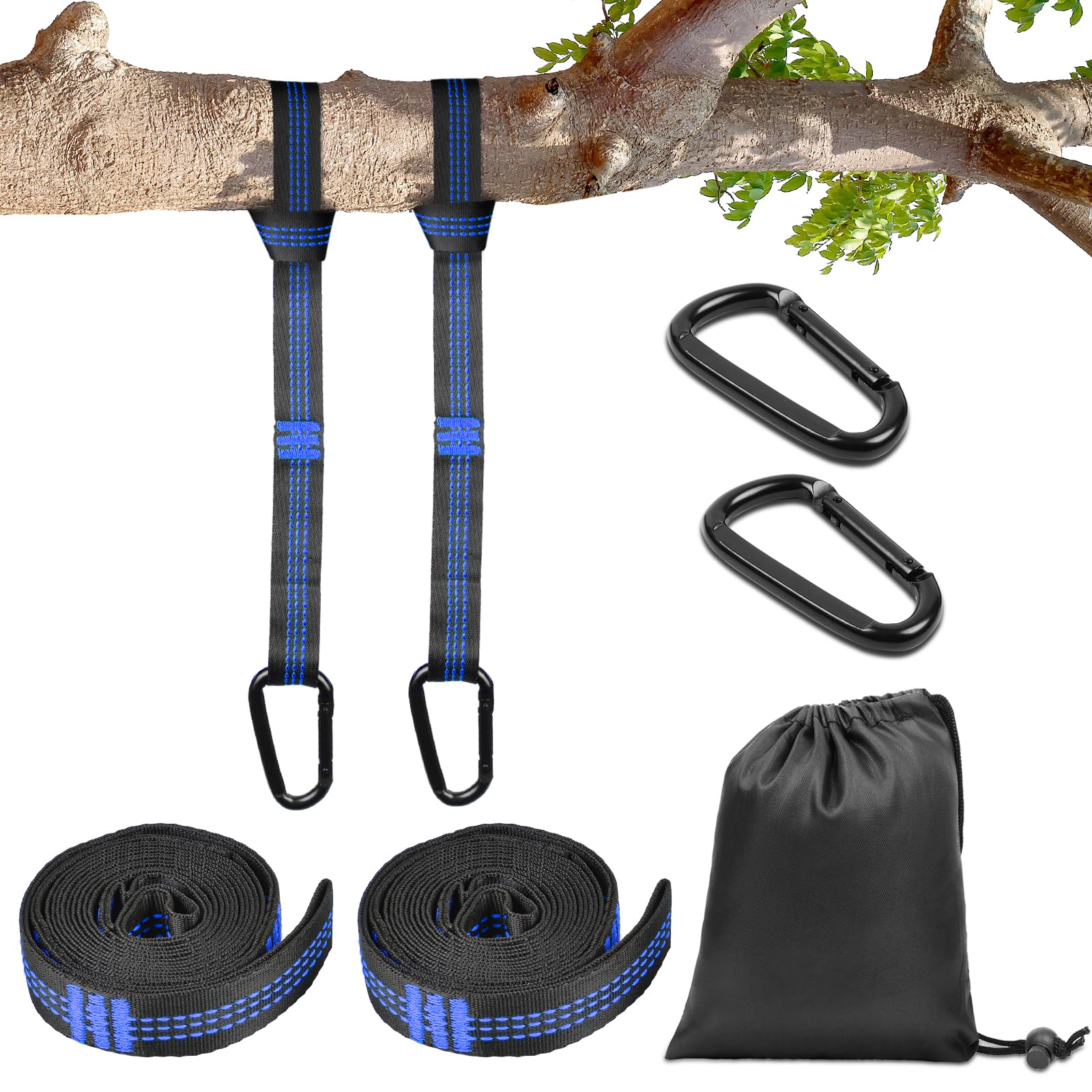Vicloon 2pcs Hanging Rope, 2M Hammock Swing Straps Polyester String with 2 Black Buckles, 5+1 Ring Adjustable Hammock Straps for Tree Swing Camping Hammock Holds to 1000lbs (Blue)