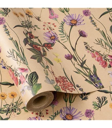 RayofSun Wine Red Floral Wrapping Paper Roll 17 In X - View #3