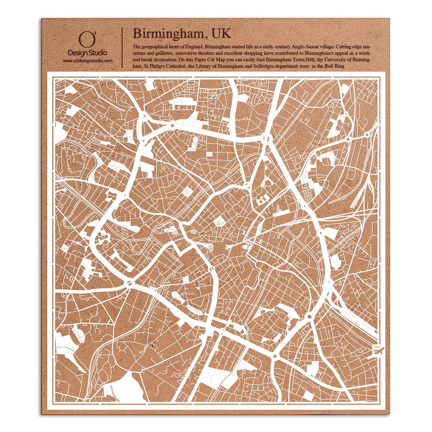 O3 DESIGN STUDIO Birmingham, UK Paper Cut Map White 30x30 cm Paper Art