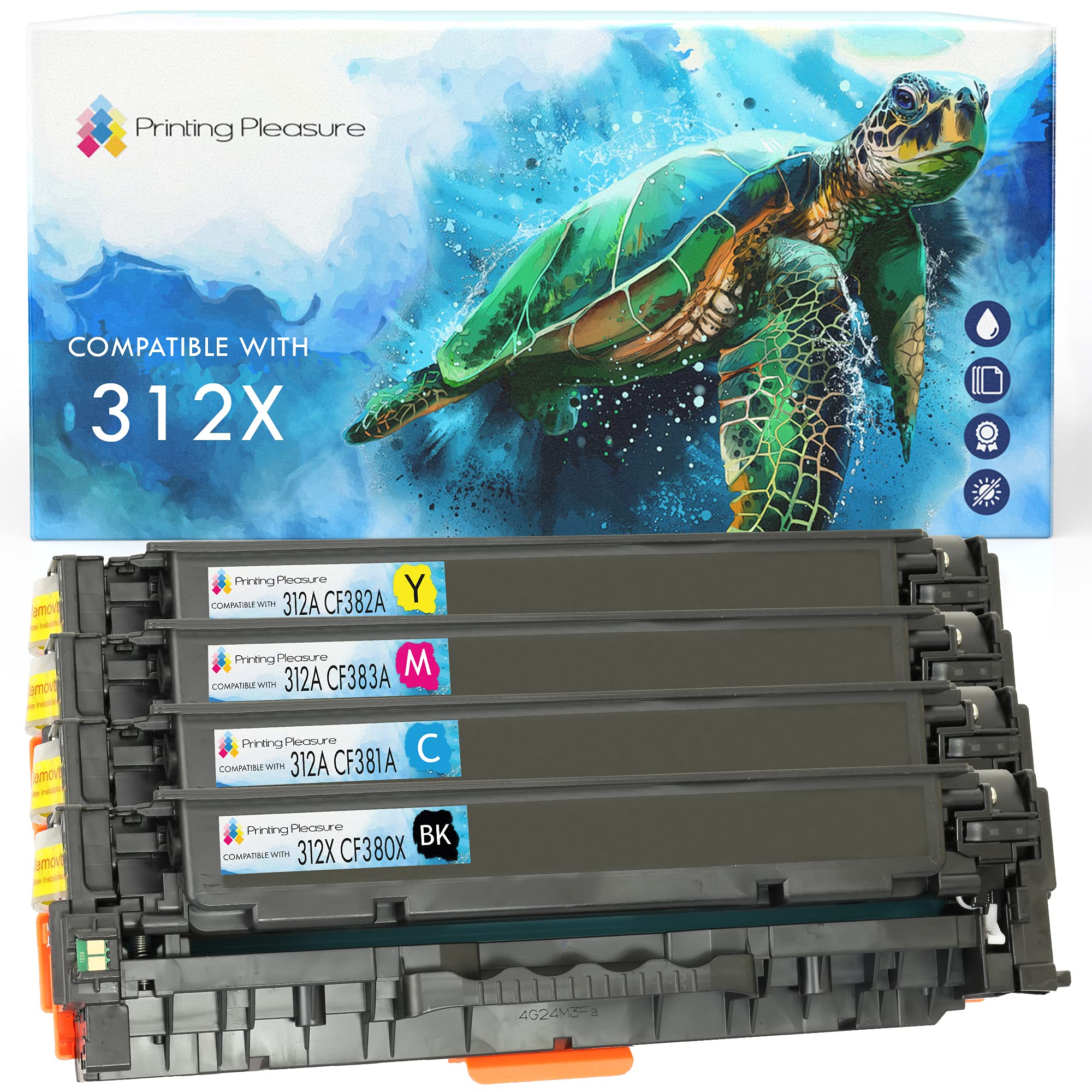Printing Pleasure 4 (Full Set) Compatible CF380X-CF383A (312X/312A) Toner Cartridges for HP Colour LaserJet Pro MFP M476DN M476DW M476NW - Black/Cyan/Magenta/Yellow, High Yield
