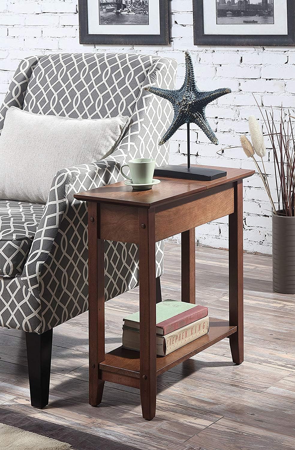 BOIS ART Heritage Flip Top End Table, Dark Walnut (23 x 11 x 24 inches)