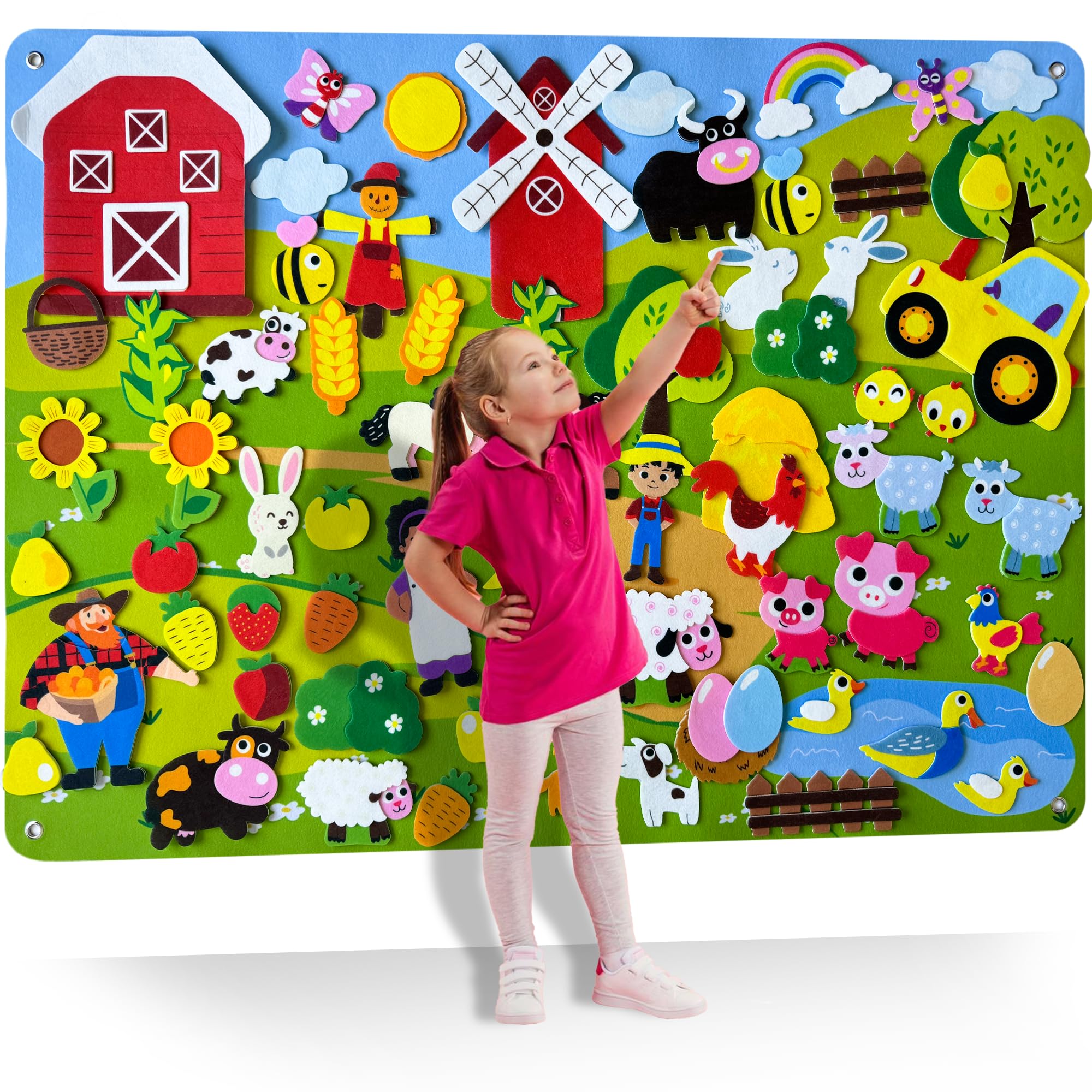 Photo 1 of QUOKKA Farm Felt Board for Toddlers - 70 PCS Double-Thick Felt Board Story Set with Large 41x30 Inch Durable Wall Activity Boards - Ideal for Storytelling Indoor Toddler Activities and Classroom