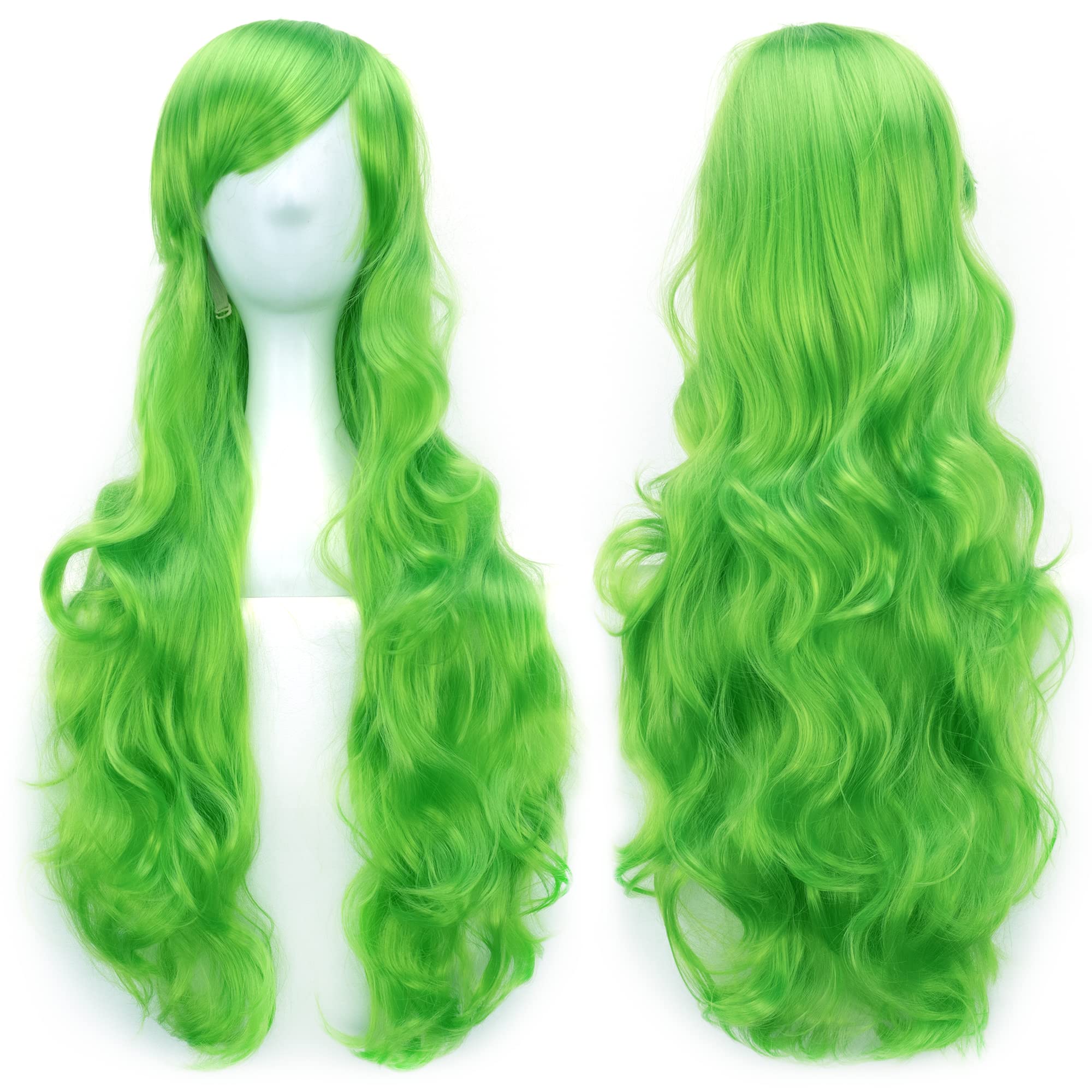 IMISSU 80cm Long Curly Natural Hair Cosplay Wig with Bangs Colorful Halloween Costume Party Wigs for Women (Apple Green) โ image 1