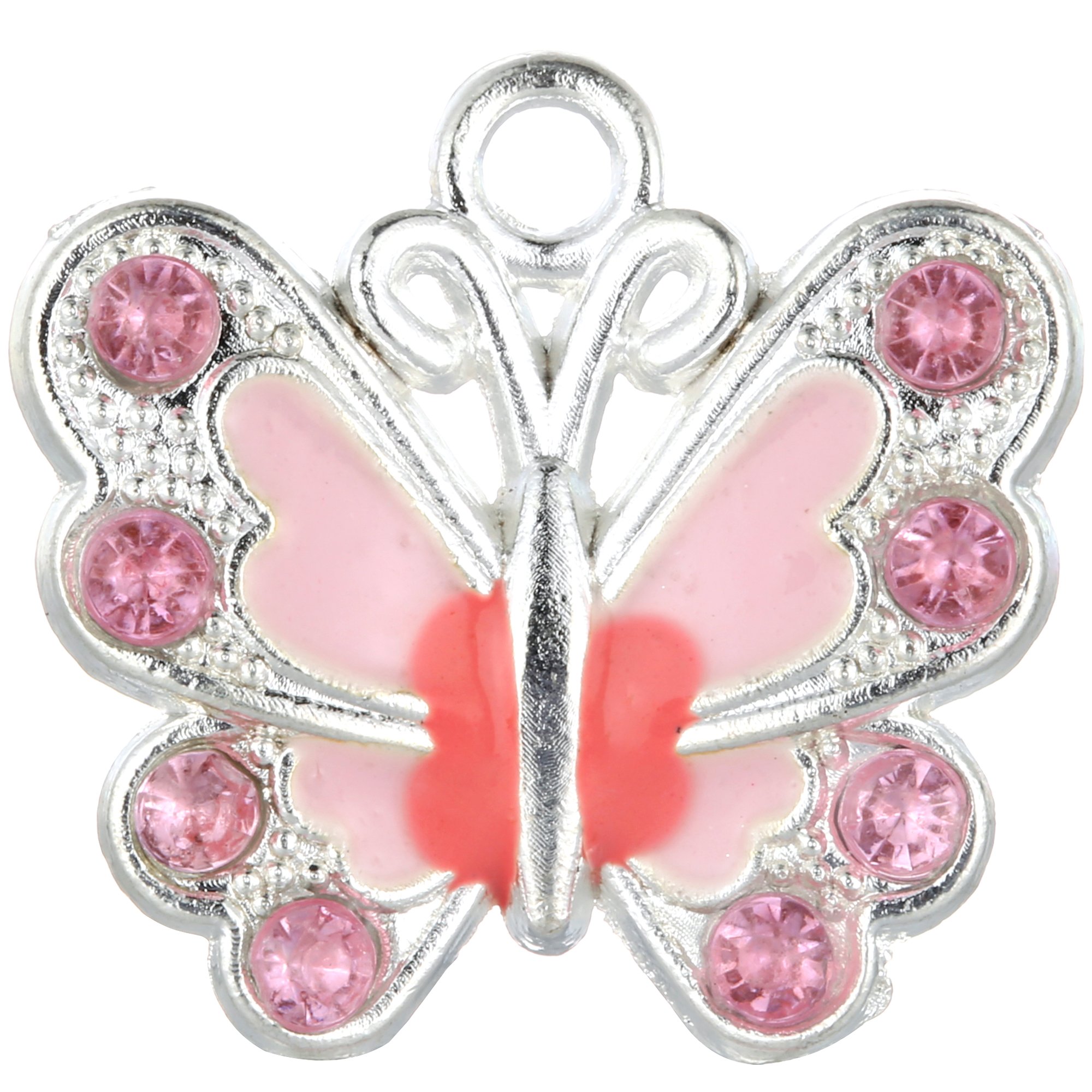 RUBYCA Silver Plated Small Butterfly Enamel Charm Beads Pendants for Jewelry Making DIY 14pcs Pink