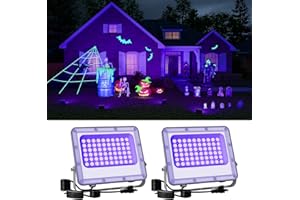 FALOVE 2 Pack 50W Halloween Blacklight Flood Lights Wired 120V IP66 Waterproof UV Led Black Light Use to Outdoor or Indoor for Landscape Decoration, Skeleton, Spider Web, Ghost, Tombstone, Body Paint, Party