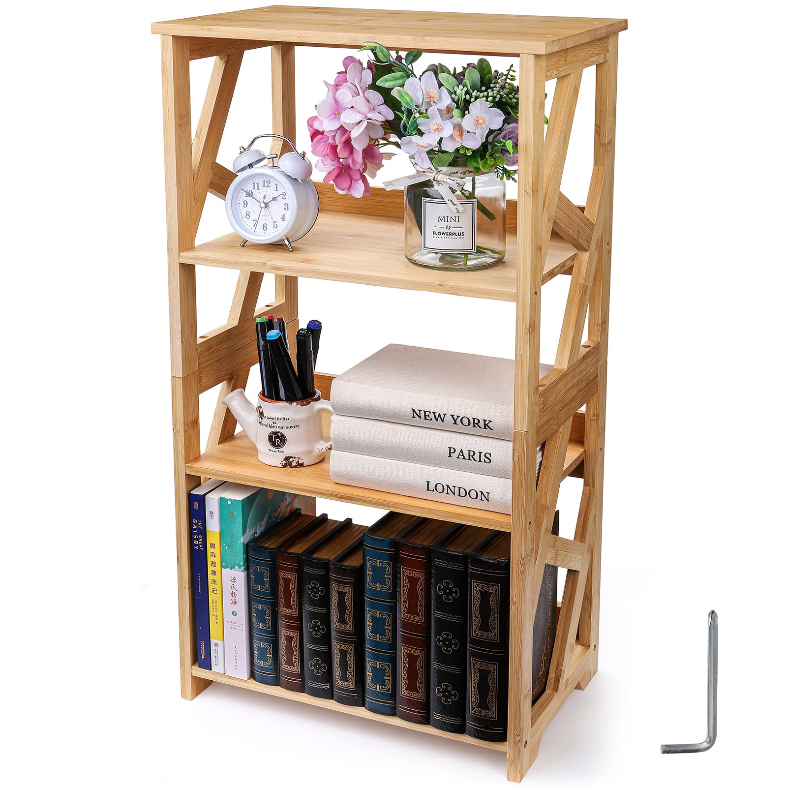 Photo 1 of Hedume Bookcase, 3-Tier Open Shelf Bookcase, Small Bamboo Bookshelf, Bamboo Natural Shelving, Book Organizer Storage Open Shelf Rack, Display Shelves for Bedroom, Living Room, Office, Bathroom