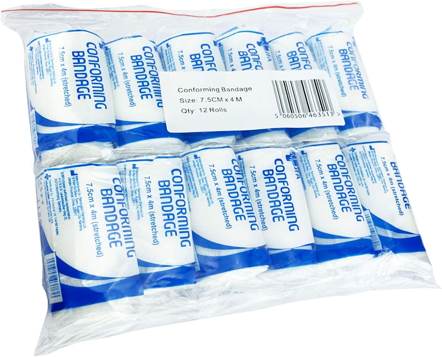 JFA Medical Conforming Bandage, Gauze Bandage Roll 7.5cm x 4m - Pack of 12, 7.5cm x 4m (12 count)